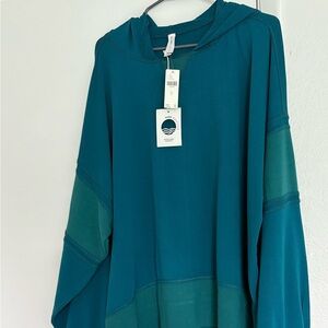 NWT XL Anthropologie Daily Practice Teal Hooded Pullover